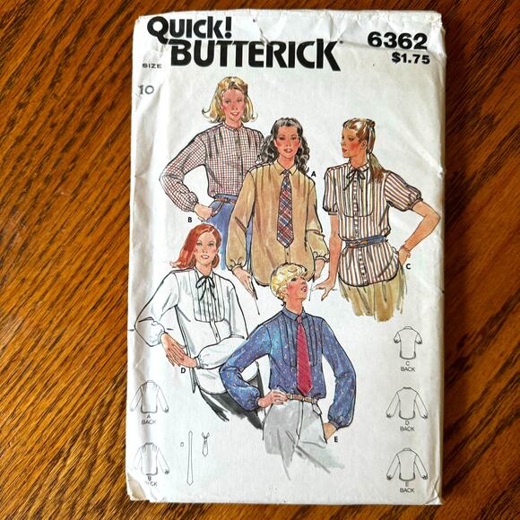 Vintage 1980s Butterick 6362 Sewing Pattern Sz XS 10 Button Up Top Set COMPLETE - Picture 1 of 2